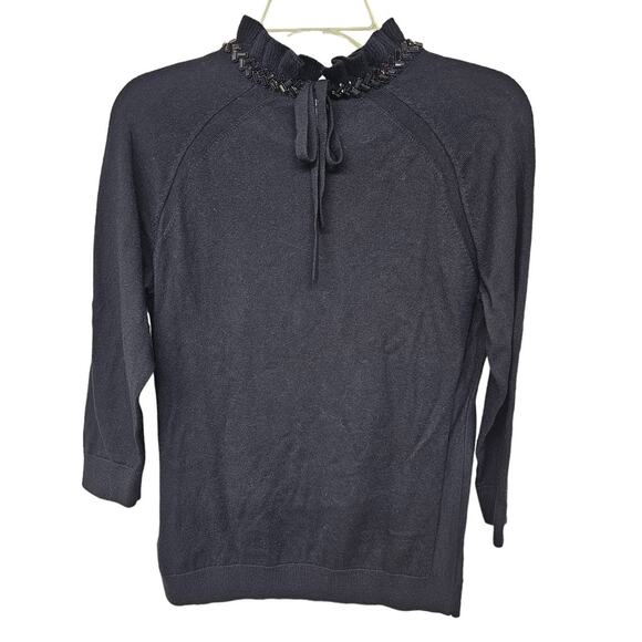 RSVP by Talbots Jewel Embellished Neck Sweater Top Womens Size MP Black Career - Picture 2 of 8